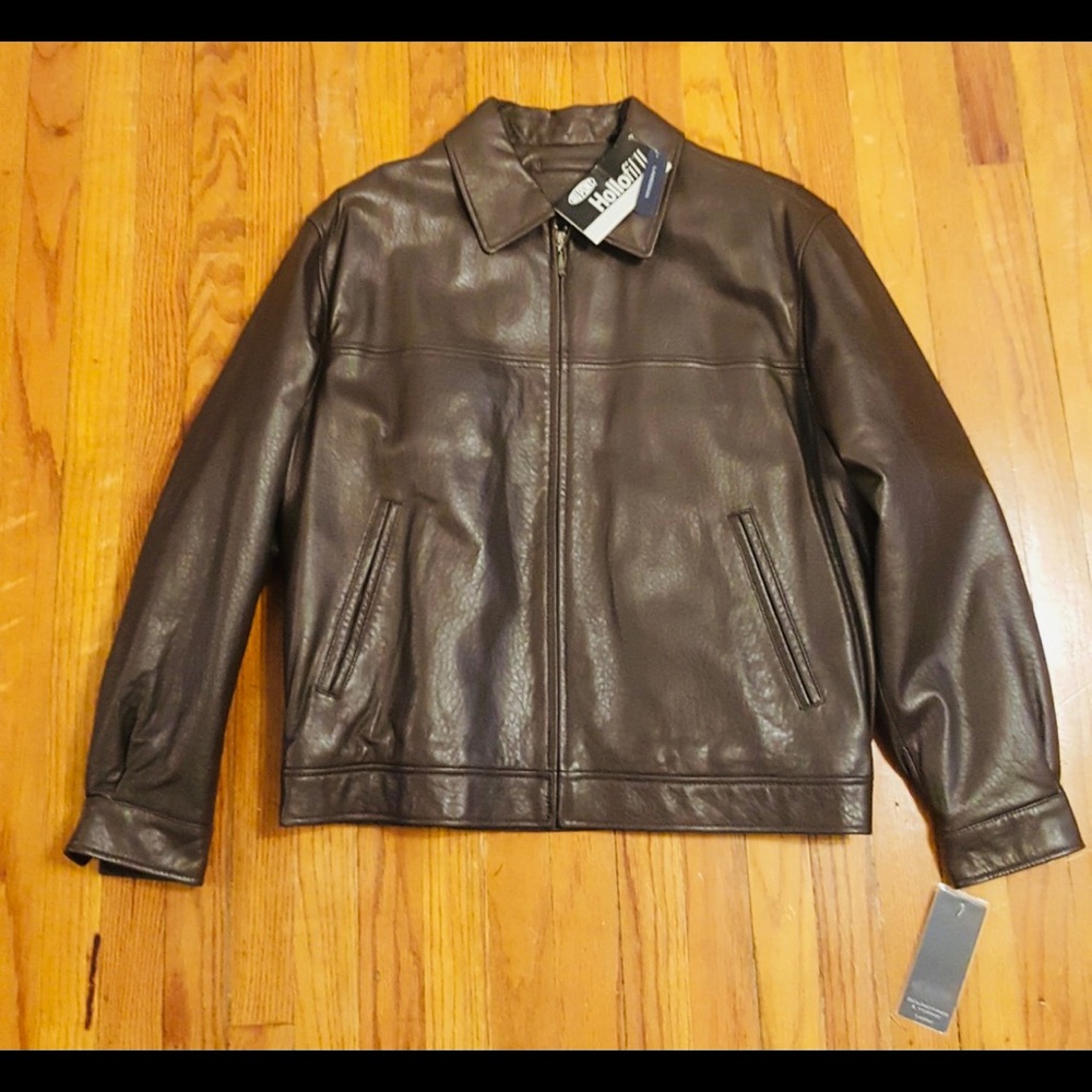 New Roundtree & Yorke Men Brown Leather Jacket